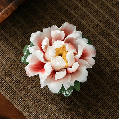 Peony Flower Incense Holder | Decorative Ceramic Incense Burner