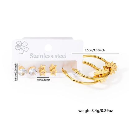 316L Stainless Steel 6 Piece Earring Set | Circle Heart Star Flower Pendant Earrings for Women