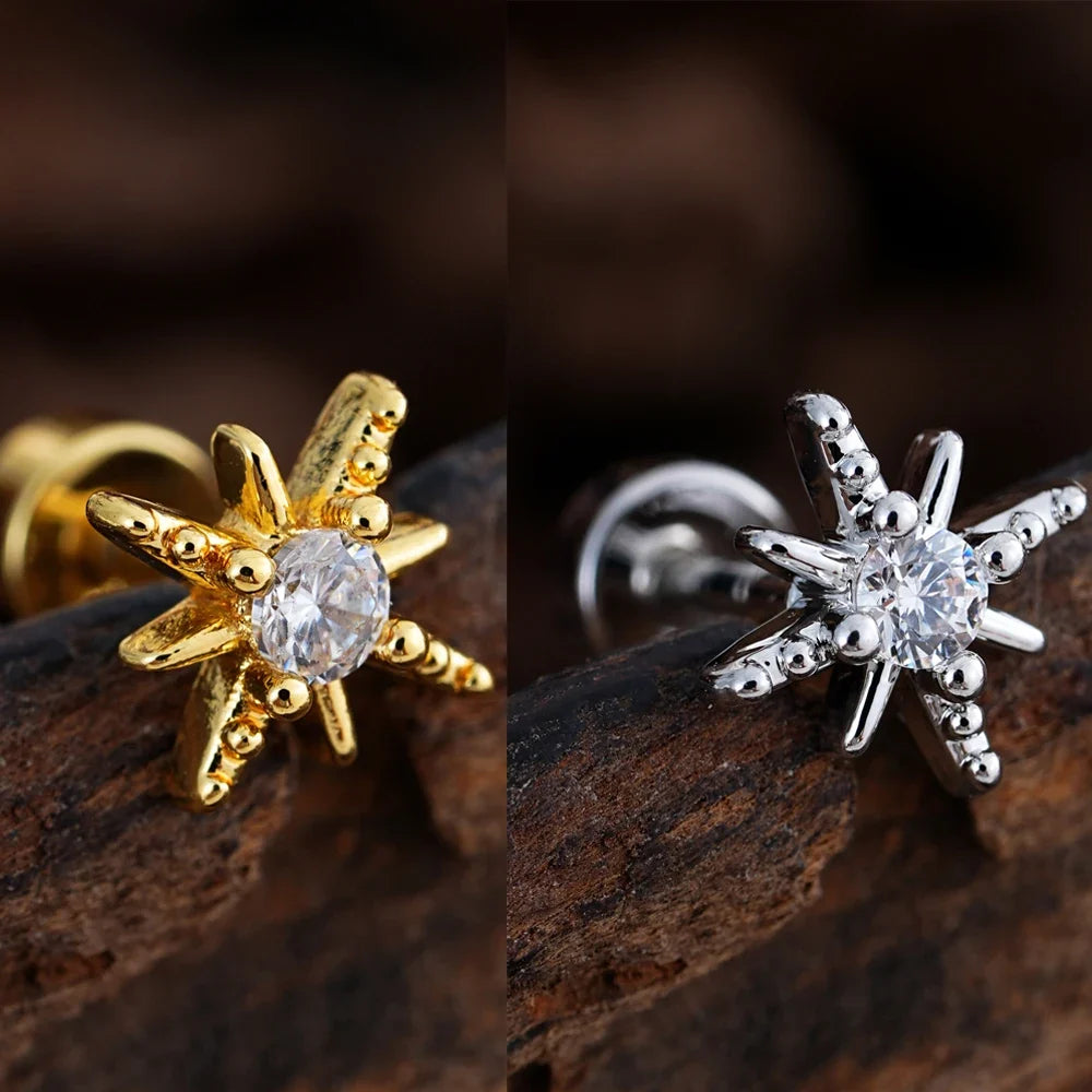 Zircon Star Ear Studs Stainless Steel Cartilage Tragus Helix Piercing | Mixed Style Earrings for Unisex
