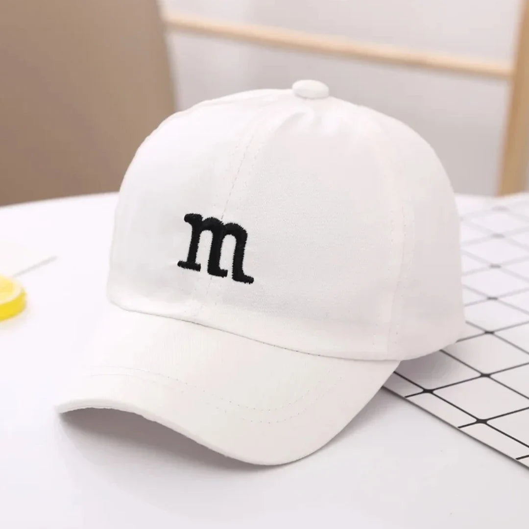 Girls Boys Adjustable Baseball Cap | Kids Sun Hat with M Letter Embroidery