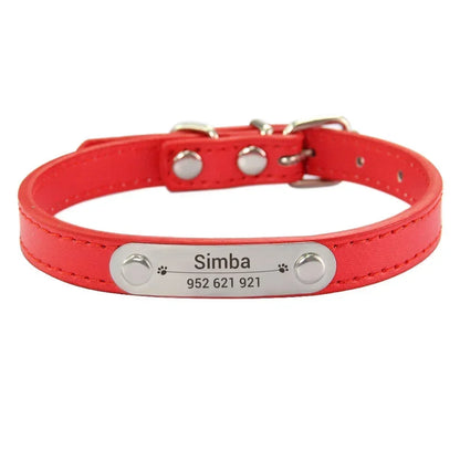 Personalized Dog Collar with Name Engraving – Anti-Lost PU Leather Collar for Dogs and Cats