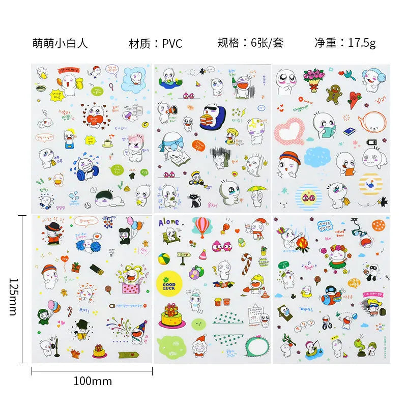 6Pcs Waterproof Cartoon Sticker Set | Cute DIY Decals for Laptops, Phones, and Planners