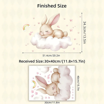 1 Modern Watercolor Sleeping Rabbit Wall Sticker | Pink Room Decor