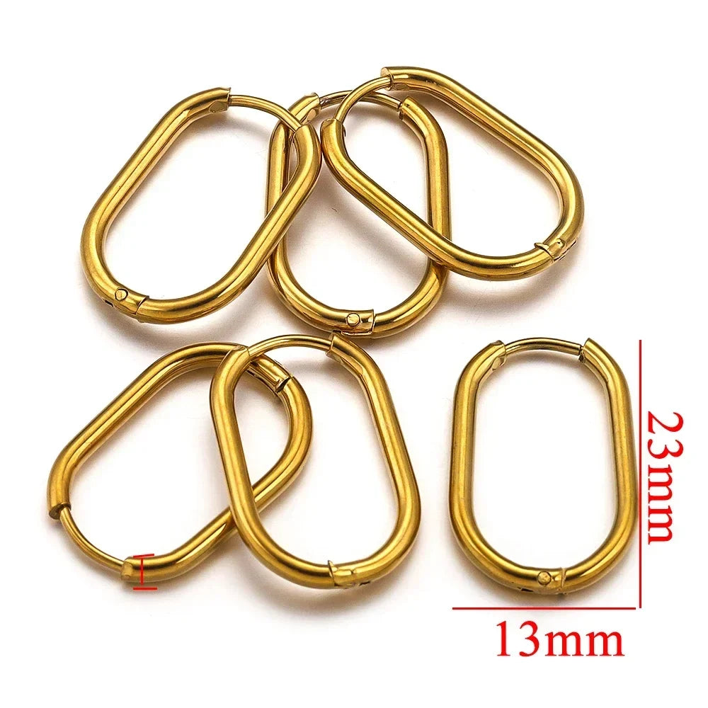 Gold Plated Rectangular Hoop Earrings | 6pcs Stainless Steel Jewelry Findings for DIY