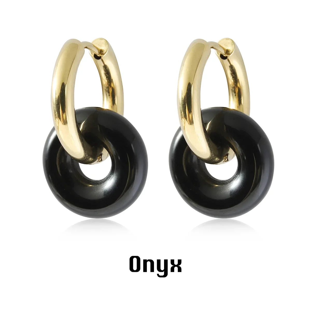 Natural Stone Double Hoop Earrings | Crystal Circle Dangle Drops for Women