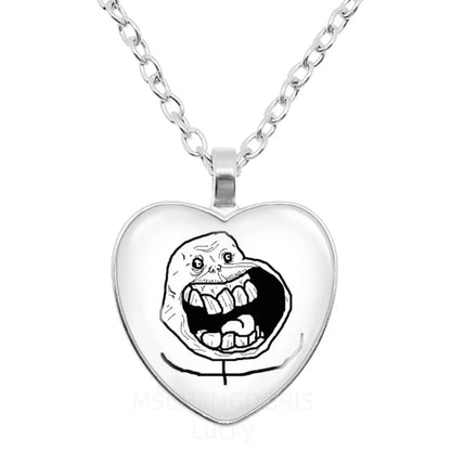 Rage Comic Heart Pendant Necklace | Funny Meme Derp Face Trollface Jewelry Gift