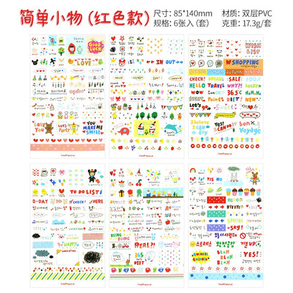 6Pcs Waterproof Cartoon Sticker Set | Cute DIY Decals for Laptops, Phones, and Planners