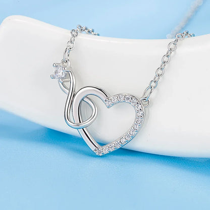 925 Sterling Silver Zircon Heart Interlocking Necklace | Luxury Fine Jewelry for Women