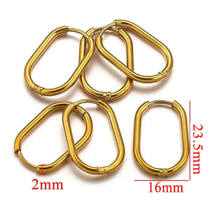 Gold Plated Rectangular Hoop Earrings | 6pcs Stainless Steel Jewelry Findings for DIY