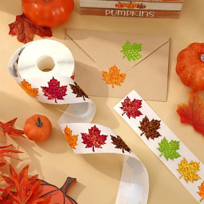 500Pcs Fall Thanksgiving Leaf Stickers | Holographic Maple Leaf Decals Roll