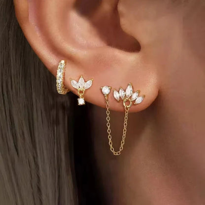 3PCS Stainless Steel Crown Chain Tassel Earring Set | Drop Flower Stud for Women