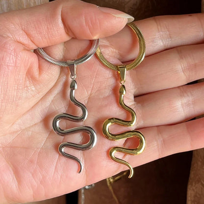 Long Snake Pendant Necklace | Flat Chain Choker for Women
