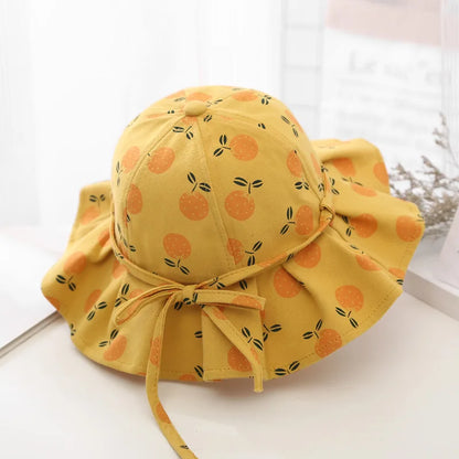 Sweet Baby Summer Hat for Girls | Cotton Fruit Print Kids Bucket Hat with Bowknot