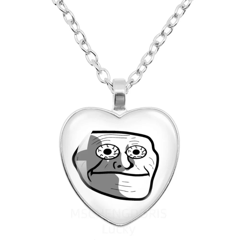 Rage Comic Heart Pendant Necklace | Funny Meme Derp Face Trollface Jewelry Gift
