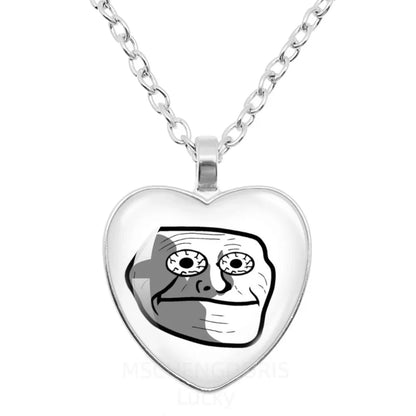 Rage Comic Heart Pendant Necklace | Funny Meme Derp Face Trollface Jewelry Gift