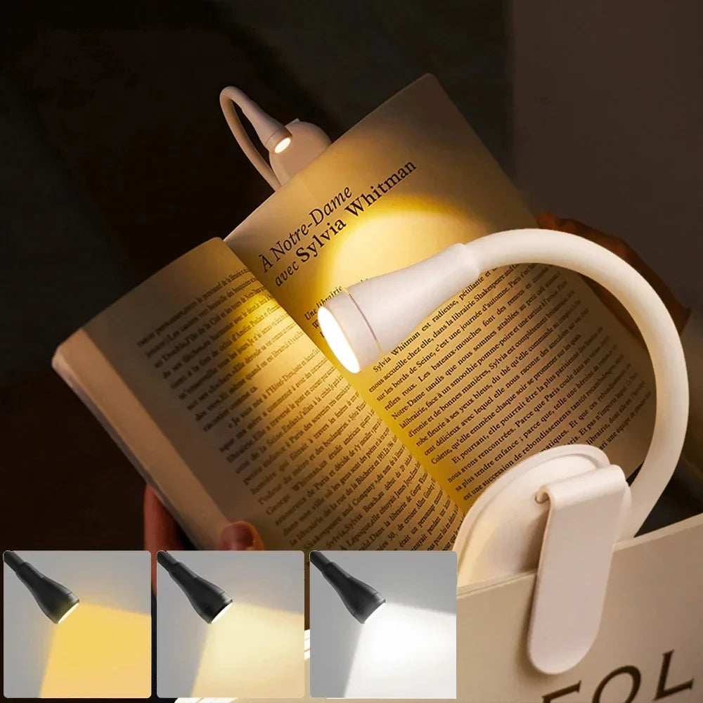 Rechargeable 3-Color Mini LED Book Light | 360° Adjustable Clip Eye Protection Reading Lamp