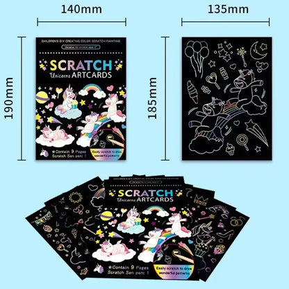 Rainbow Scratch Art Paper Kit for Kids | 9-Piece Magic Drawing Set