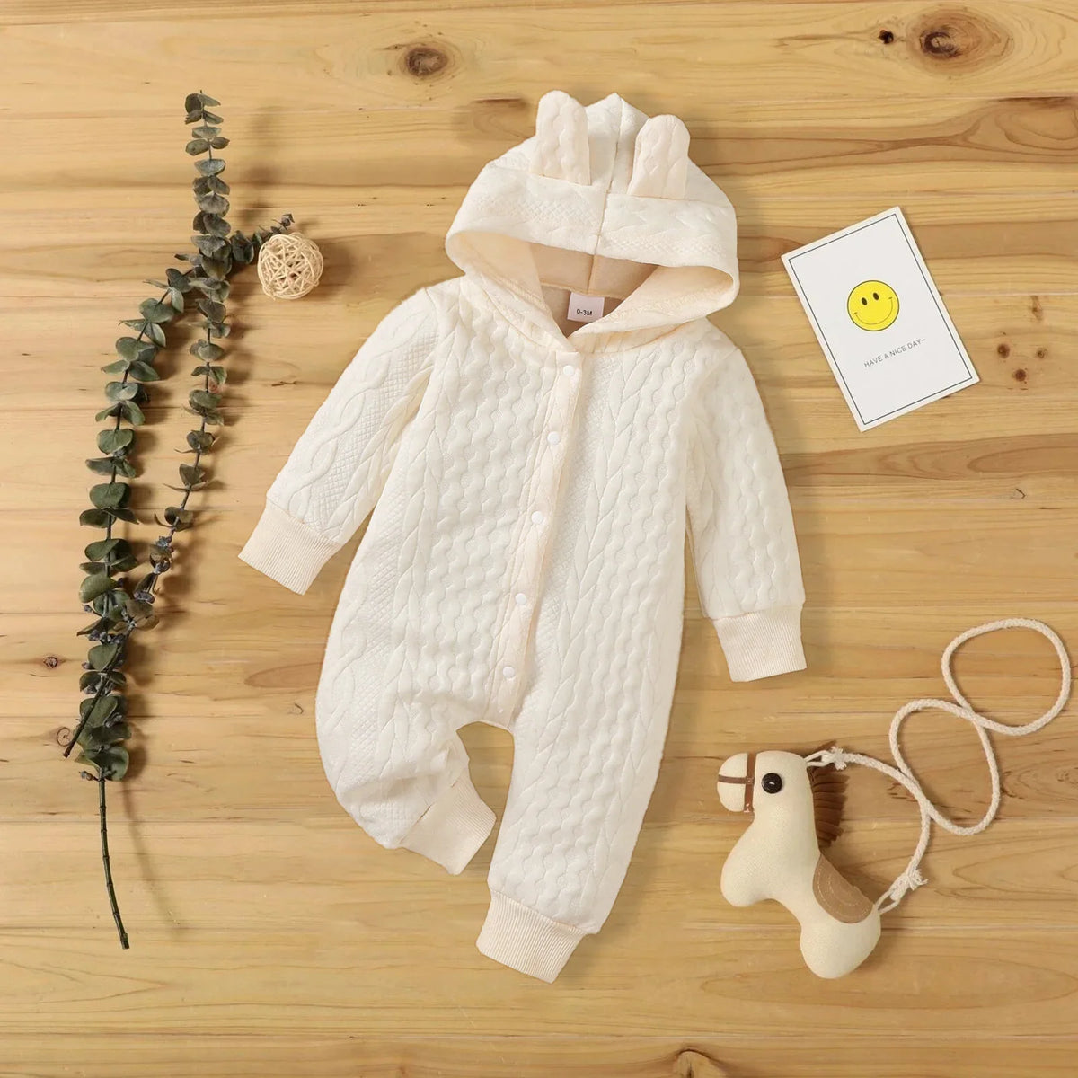 0-18 Month Newborn Baby Romper Boys Girls Cute Ears Solid Hooded Long Sleeve Baby Bodysuit Clothes Infant Autumn&Winter Costumes