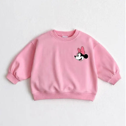 Cartoon Sweatshirts For Boys And Girls Cute Tops Crewneck Pullovers Toddler New Solid Color Hoodie Mickey Minnie Print Clothes