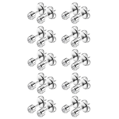 10pairs Colorful Rhinestone Stud Earrings Set | Stainless Steel Body Jewelry