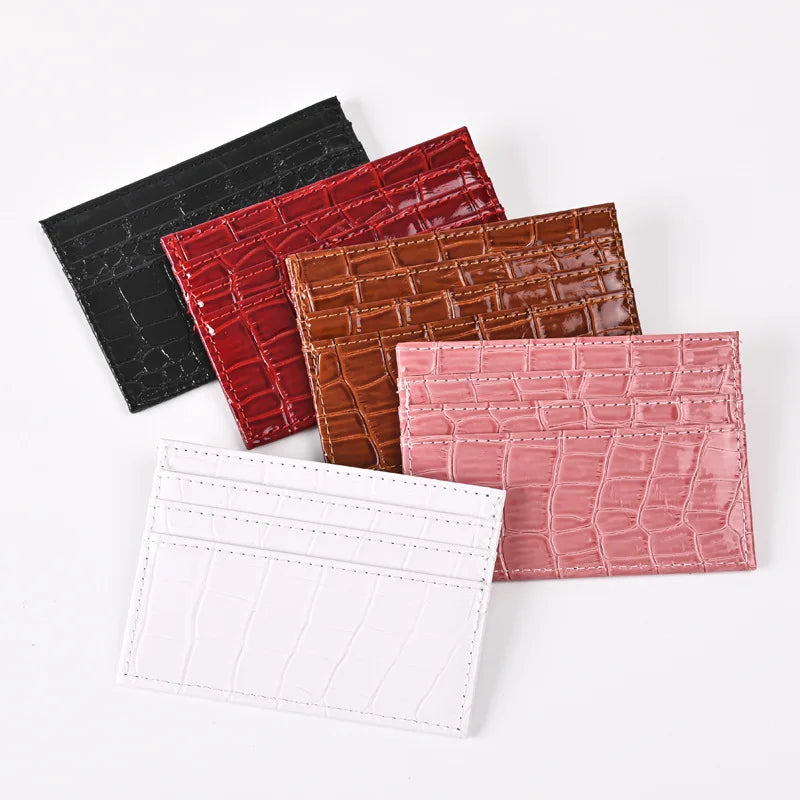 Crocodile Candy Color PU Leather Slim Credit Card Holder | Compact Wallet for Women and Men