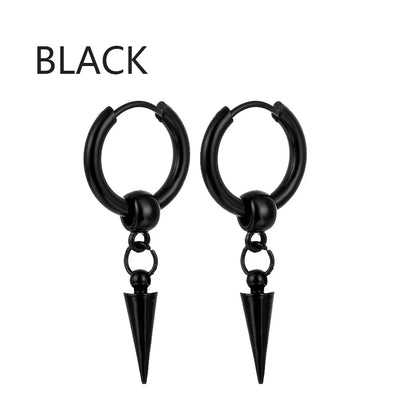Black Stainless Steel Punk Stud Earrings | Unisex Geometric Drop Earrings