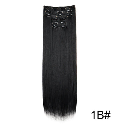 Synthetic 24 Inch Clip In Hair Extensions | Long Straight Blonde Black Heat Resistant Daily Use