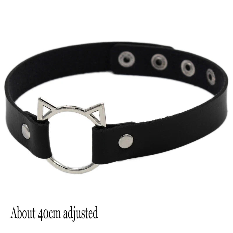 Gothic Bat Heart Lock Punk Choker | Black Leather Collar Necklace