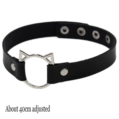 Gothic Bat Heart Lock Punk Choker | Black Leather Collar Necklace