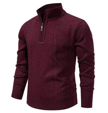 Winter Fleece-Lined Stand Collar Half-Zip Pullover Knitted Sweater for Men,Multi-Color Versatile Casual  Men's Knit Sweater