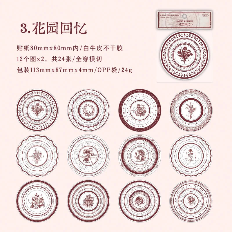 Vintage Round Stickers for Journaling | 24pcs Retro Collage Label Pack