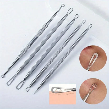 Stainless Steel Blackhead Remover Tool Kit | Professional Facial Cleanser Set with Storage Box