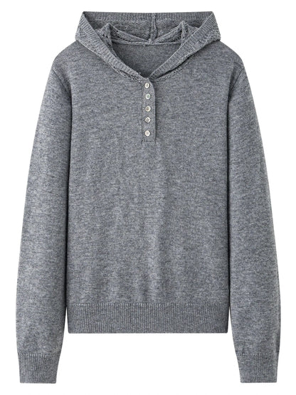 Winter Openwork Hooded Sweater Elegant Knit Pullover