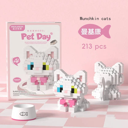 18 Styles Little Dog Cat Cute Pet Small Building Block Model Series Ornaments Children's Toys Miniature Bricks