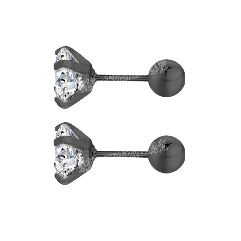 Black Round Cubic Zirconia Stud Earrings | Stainless Steel Hypoallergenic Fashion Earrings