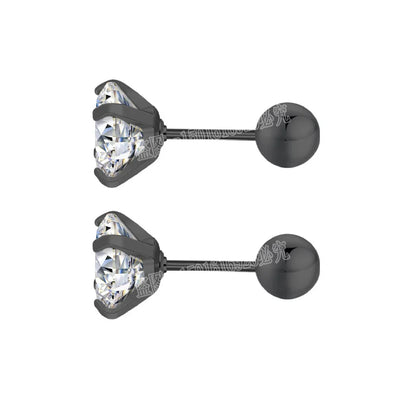 Black Round Cubic Zirconia Stud Earrings | Stainless Steel Hypoallergenic Fashion Earrings