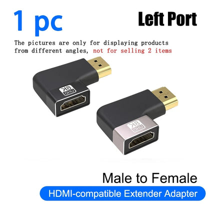 8K HDMI 2.1 Right Angle Adapter | 90 Degree Male to Female Connector for TV and Console