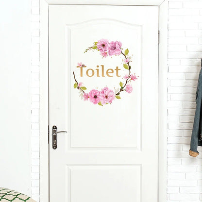 Flower Toilet Door Wall Stickers | Elegant Bathroom Decor Signs