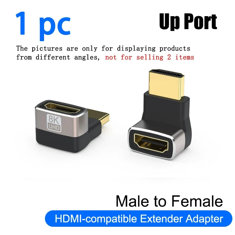 8K HDMI 2.1 Right Angle Adapter | 90 Degree Male to Female Connector for TV and Console