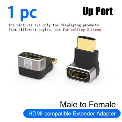 8K HDMI 2.1 Right Angle Adapter | 90 Degree Male to Female Connector for TV and Console