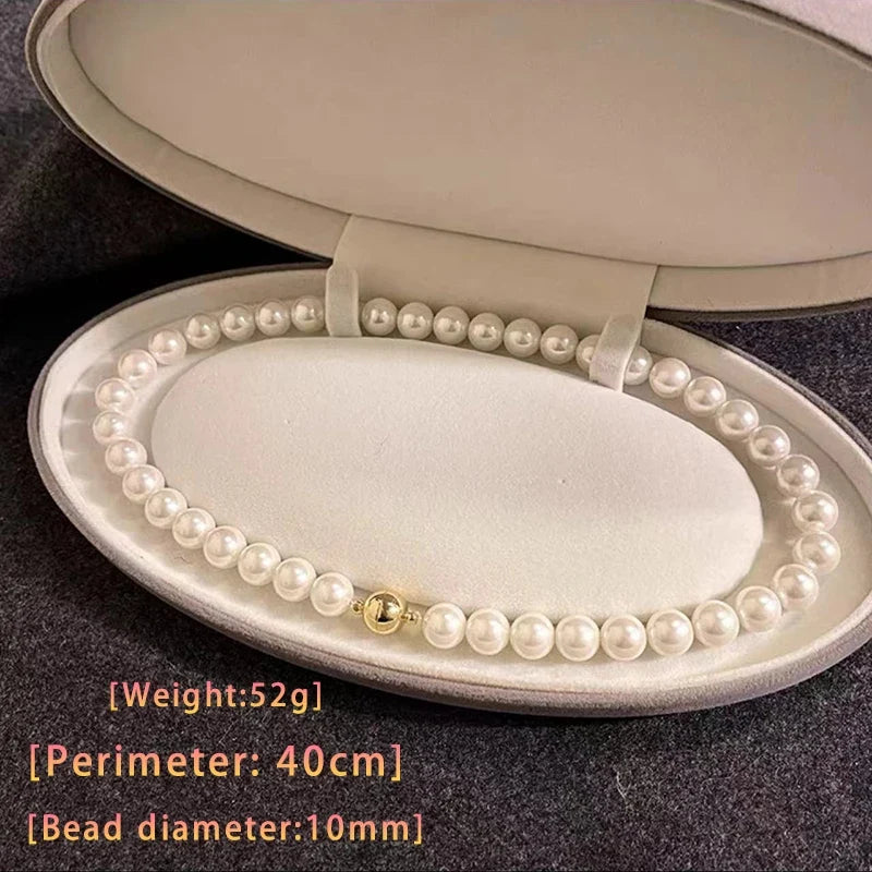 Girl’s Imitation Pearl Magnetic Round Buckle Beaded Choker Necklace | Elegant Collarbone Jewelry for Women