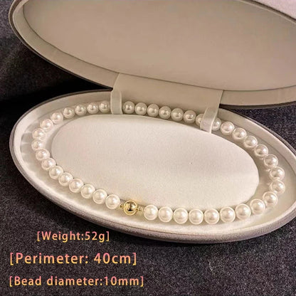 Girl’s Imitation Pearl Magnetic Round Buckle Beaded Choker Necklace | Elegant Collarbone Jewelry for Women