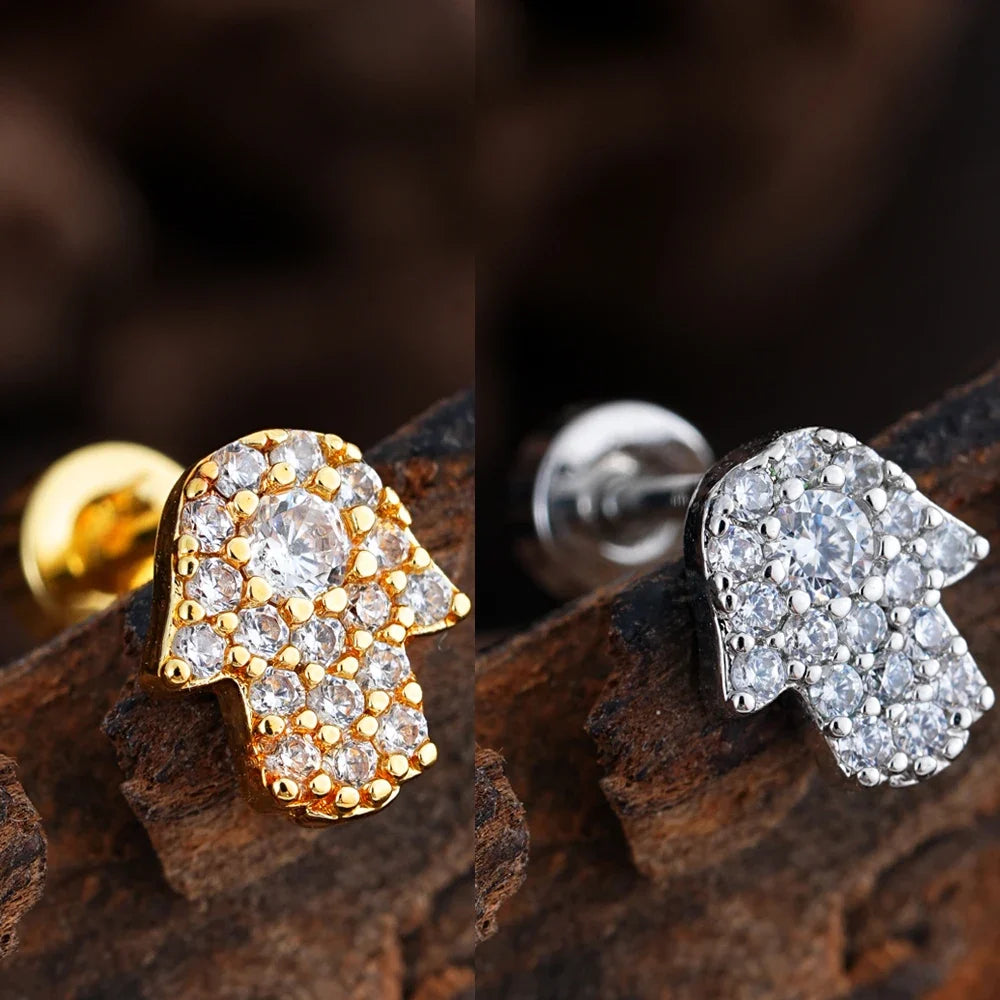 Zircon Star Ear Studs Stainless Steel Cartilage Tragus Helix Piercing | Mixed Style Earrings for Unisex