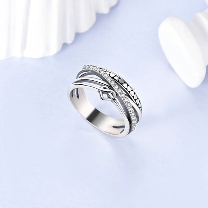 925 Sterling Silver Heart Ring with Cubic Zircon | Geometric Wedding Band for Women