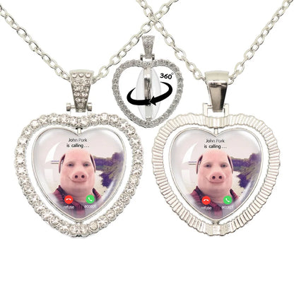 John Pork Is Calling Answer Phone Humor Funny Pig Lover Heart Pendant Necklace | Funny Gift Jewelry