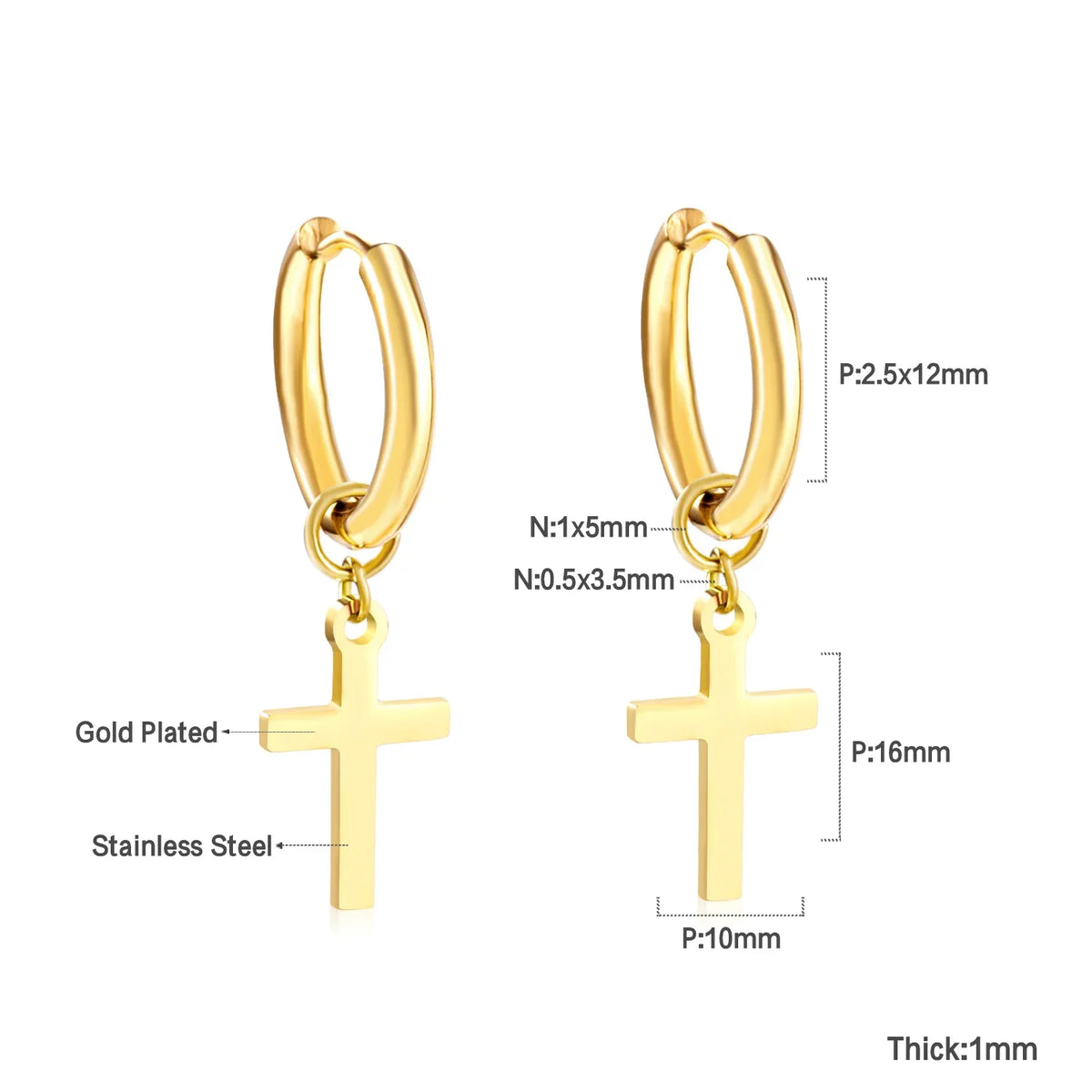 LUXUSTEEL Stainless Steel Cross Hoop Earrings | Colorful Fashion Jewelry for Women