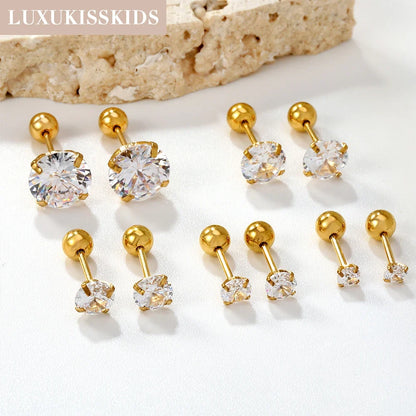 Crystal Round Stud Earrings for Men | Surgical Steel Screw Back Earrings
