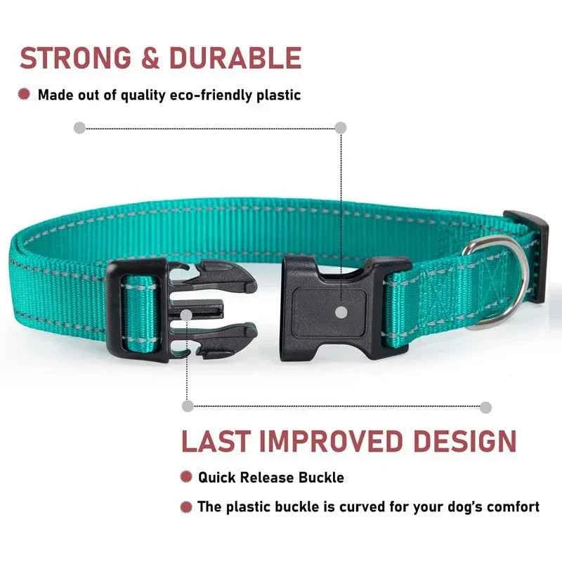 Reflective Adjustable Nylon Dog Collar Strap – Safety Traction Rope