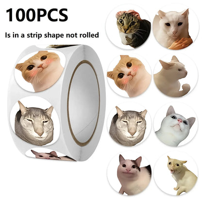 Funny Cat Cartoon Sticker Roll | 100pcs Animal Stickers for Photocard Decor