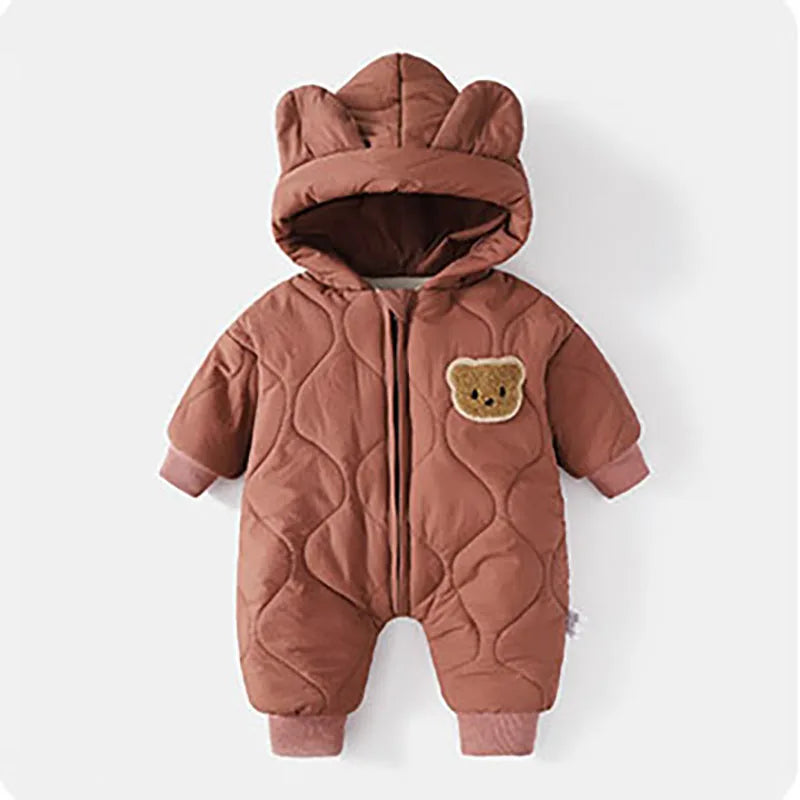  Winter Baby Outwear Clothing Fur Lining Warm Toddler Girl's Boy's Rompers Cartoon Bear Infant Jumpsuit